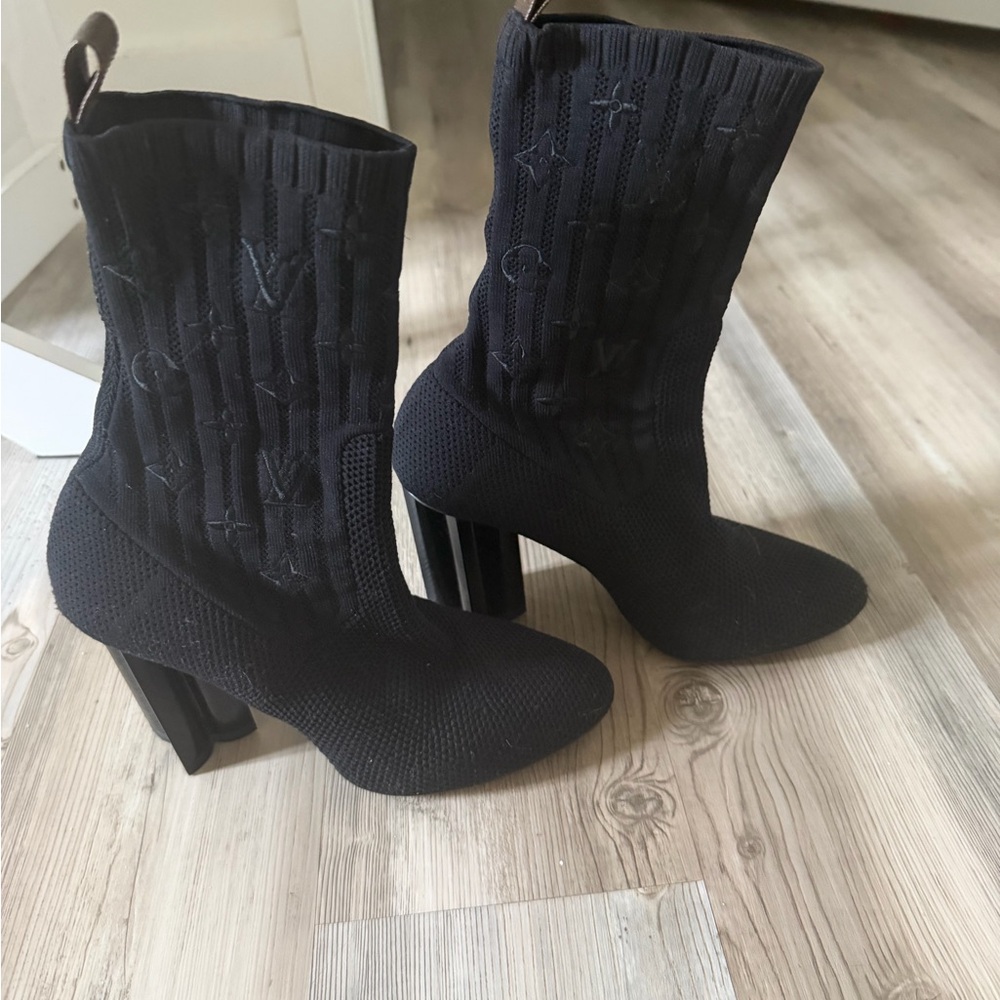 Louis Vuitton monogram black sock boots